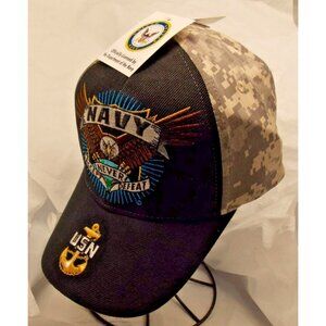 Navy Never Accept Defeat Freedom Fighter Black Hat Hook and Loop Closure by CSI